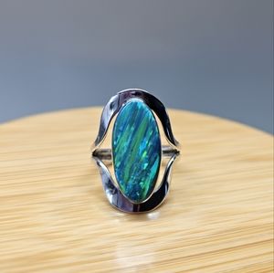 Mexico Sterling Silver Blue Fire Opal Ring Size 8